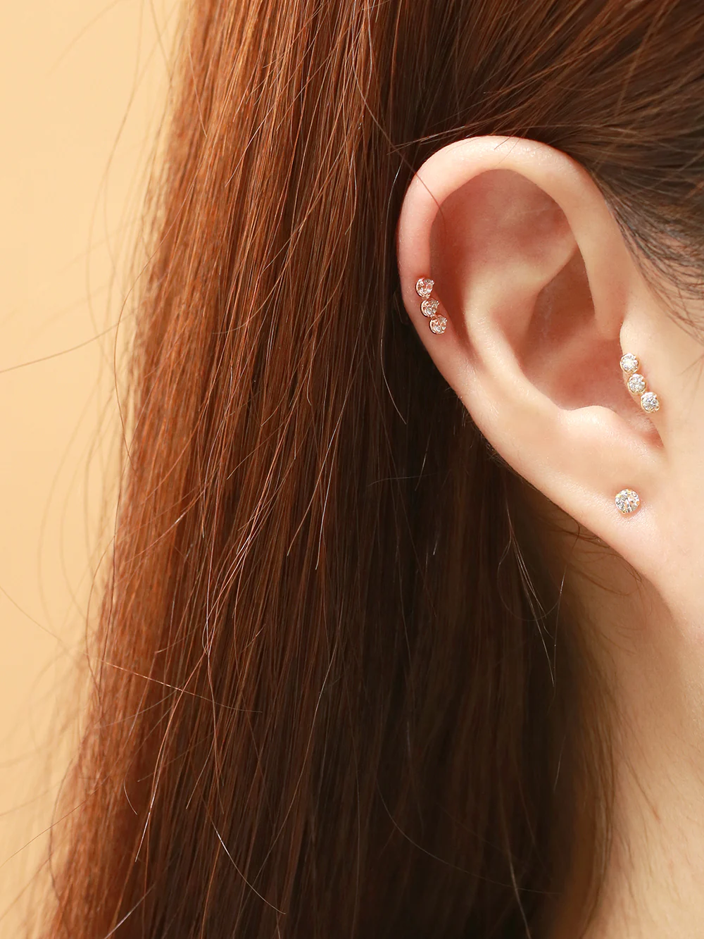 14K Gold Trio CZ Cartilage Earring 20G18G16G - Image 2