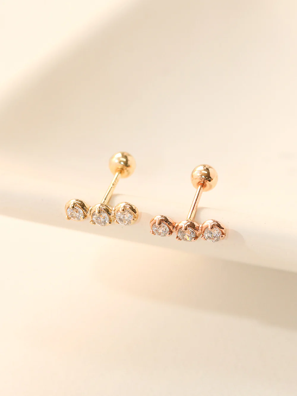 14K Gold Trio CZ Cartilage Earring 20G18G16G - Image 5