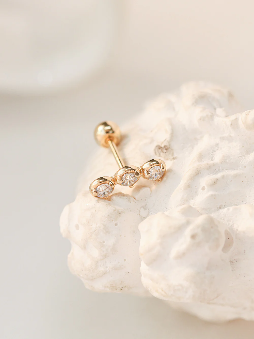 14K Gold Trio CZ Cartilage Earring 20G18G16G - Image 7