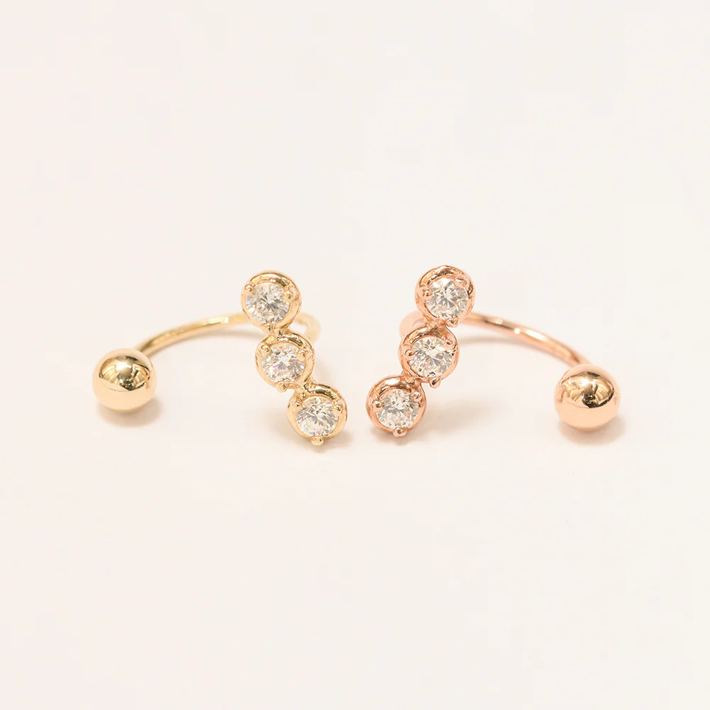 14K Gold Trio CZ Curve Piercing 20G - Image 13