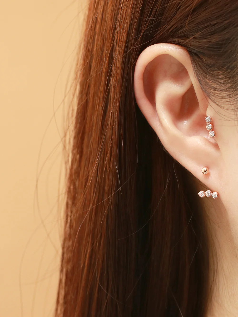 14K Gold Trio CZ Curve Piercing 20G - Image 4