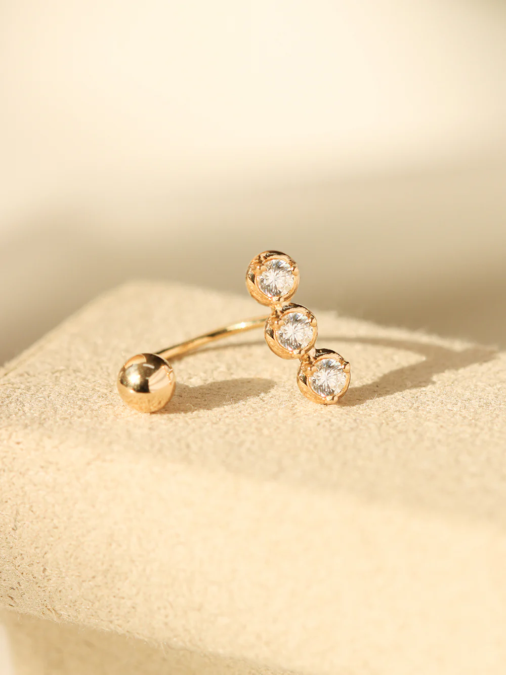 14K Gold Trio CZ Curve Piercing 20G - Image 5