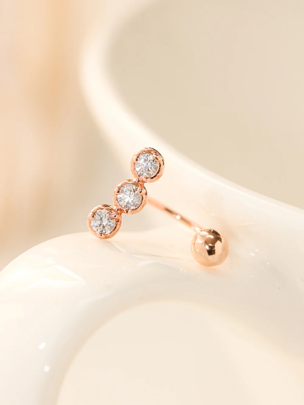 14K Gold Trio CZ Curve Piercing 20G - Image 7