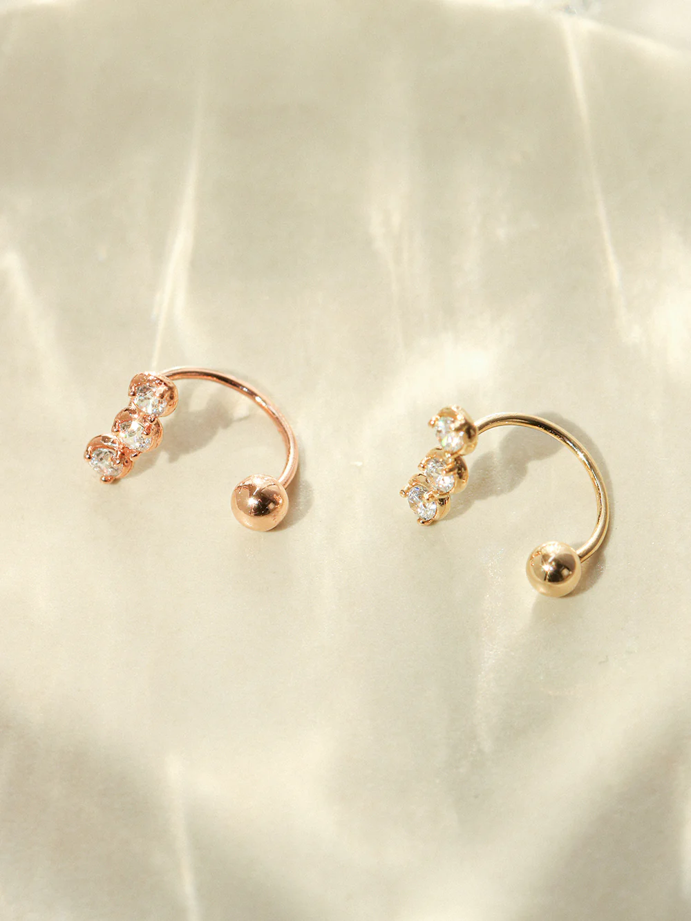 14K Gold Trio CZ Curve Piercing 20G - Image 9