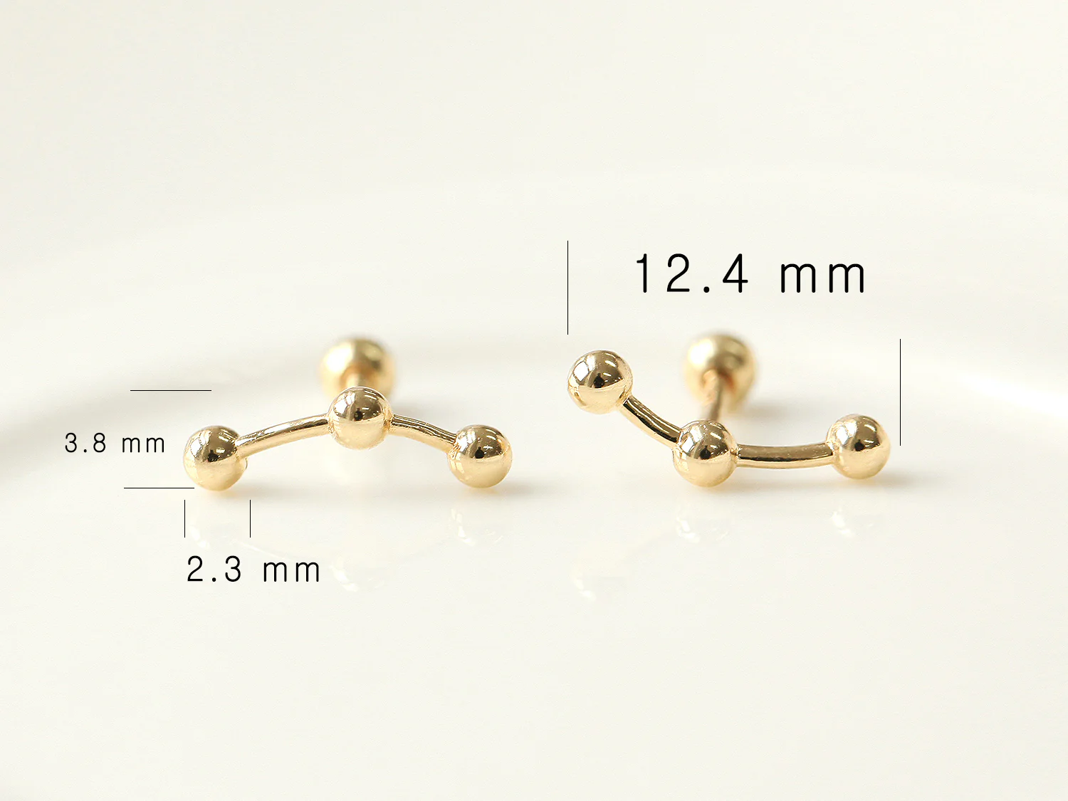 14K Gold Triple Ball Cartilage Earring 18G16G - Image 10