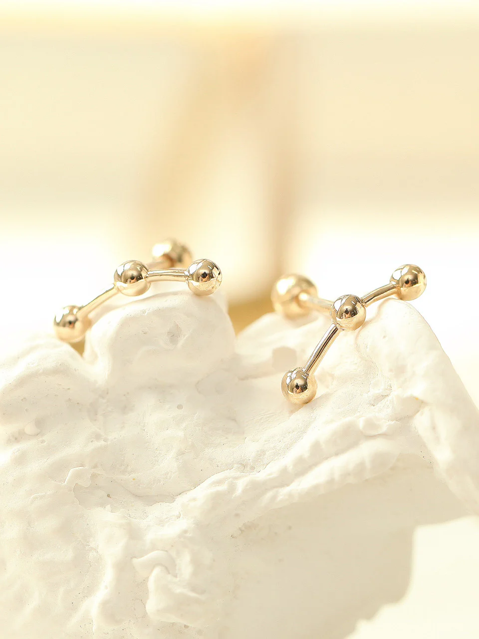 14K Gold Triple Ball Cartilage Earring 18G16G - Image 2