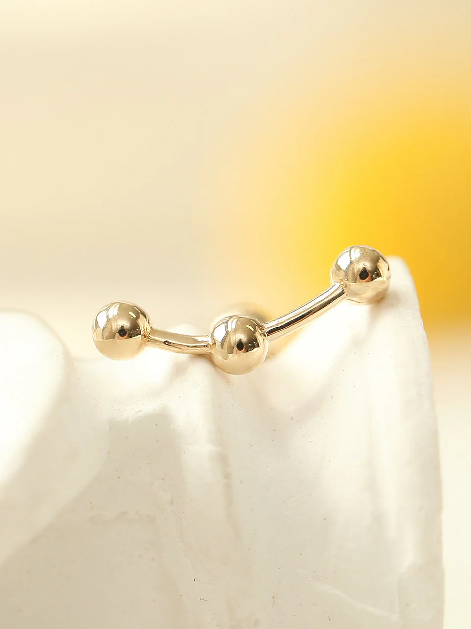14K Gold Triple Ball Cartilage Earring 18G16G - Image 3