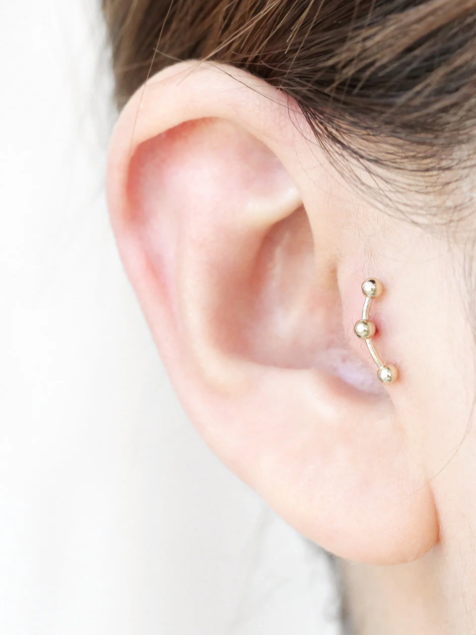 14K Gold Triple Ball Cartilage Earring 18G16G - Image 6