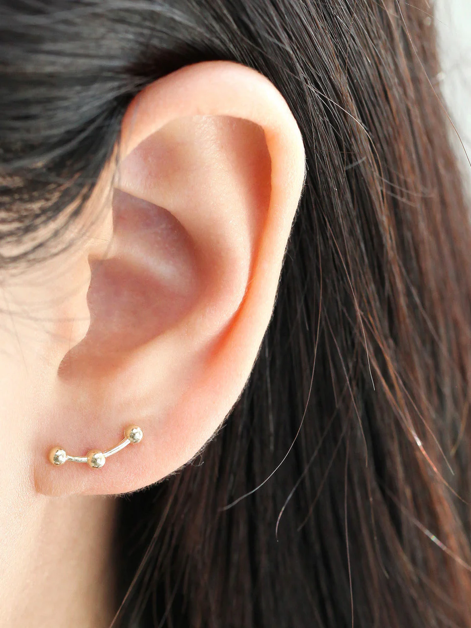 14K Gold Triple Ball Cartilage Earring 18G16G - Image 8