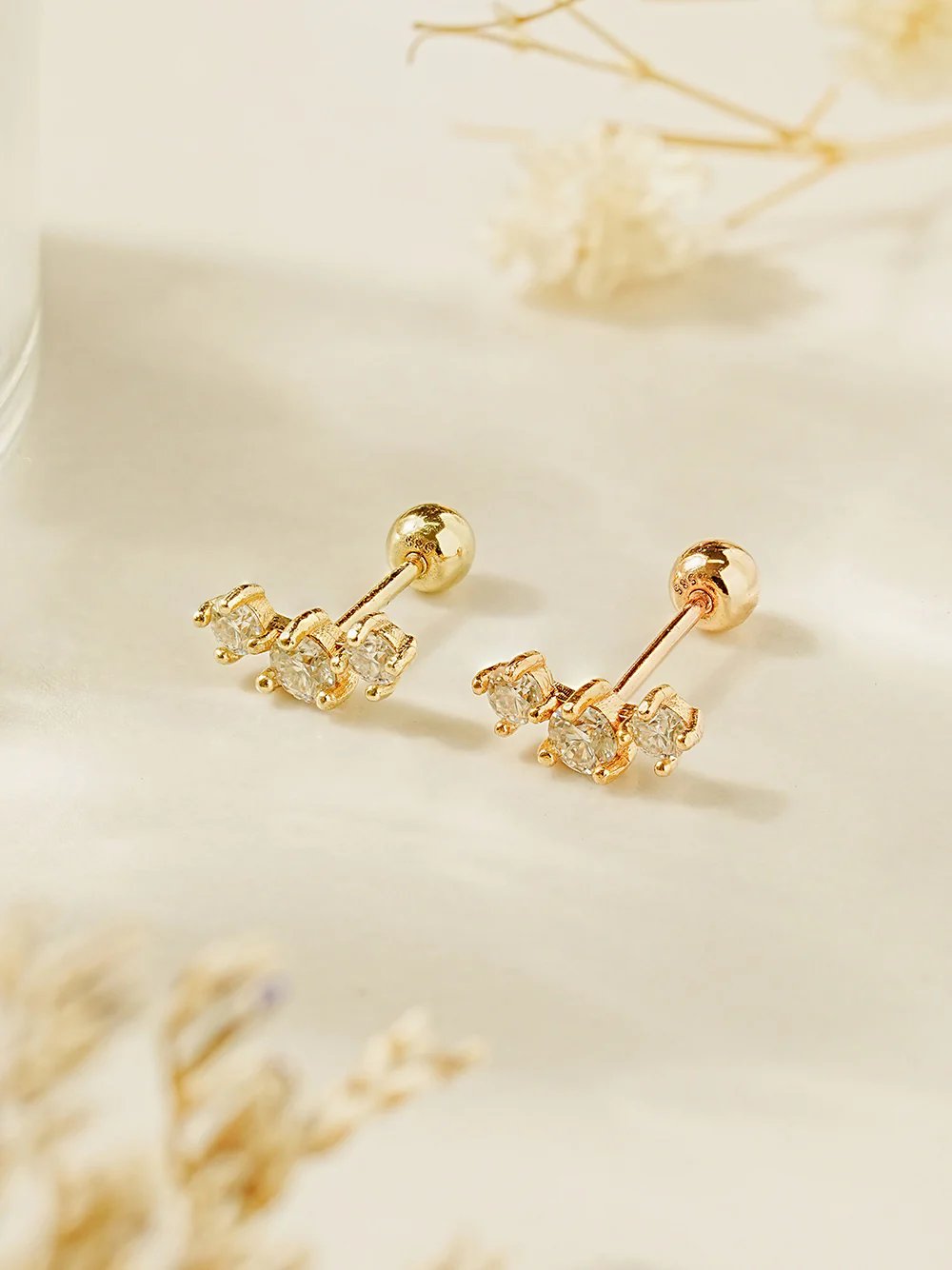 14K Gold Triple Crown Moissanite Cartilage Earring 20G18G16G - Image 10