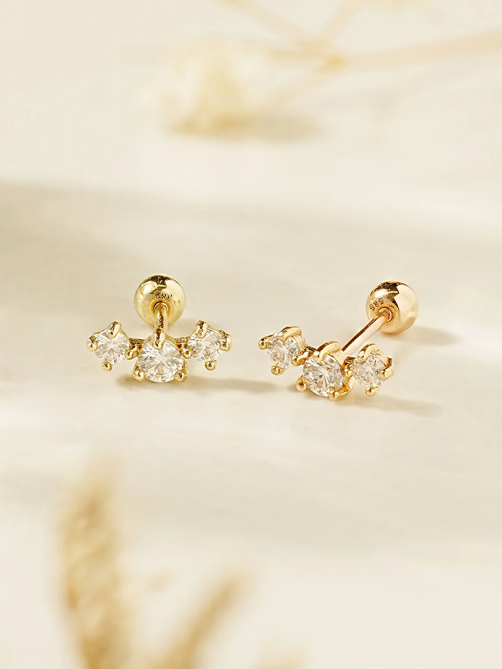 14K Gold Triple Crown Moissanite Cartilage Earring 20G18G16G - Image 11