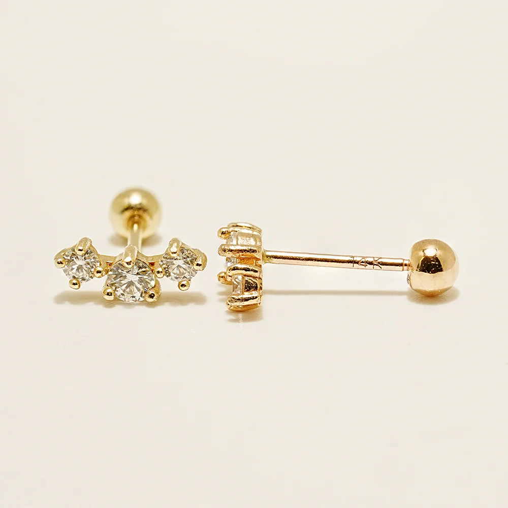 14K Gold Triple Crown Moissanite Cartilage Earring 20G18G16G - Image 12