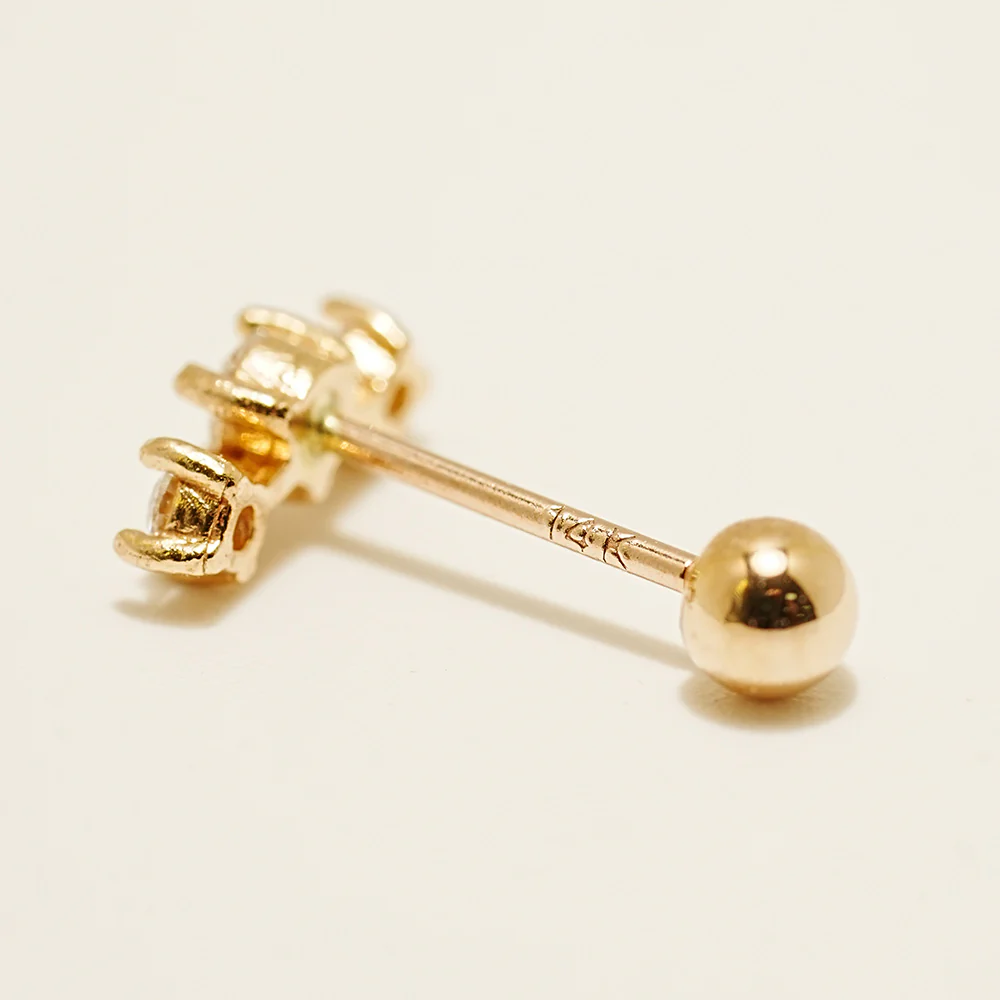 14K Gold Triple Crown Moissanite Cartilage Earring 20G18G16G - Image 13