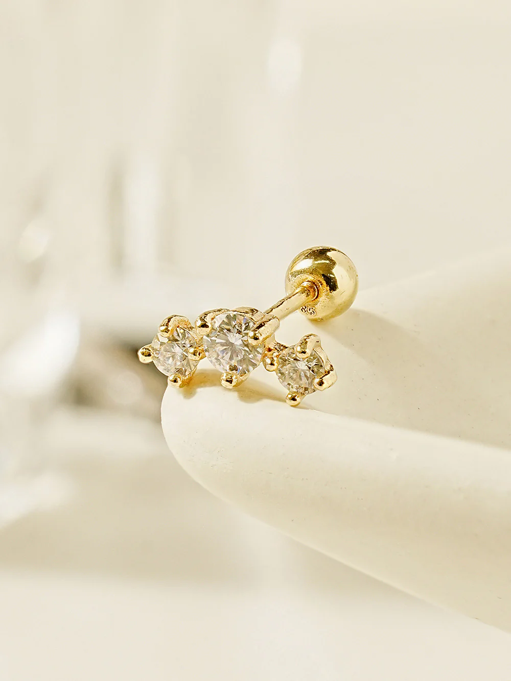 14K Gold Triple Crown Moissanite Cartilage Earring 20G18G16G - Image 9