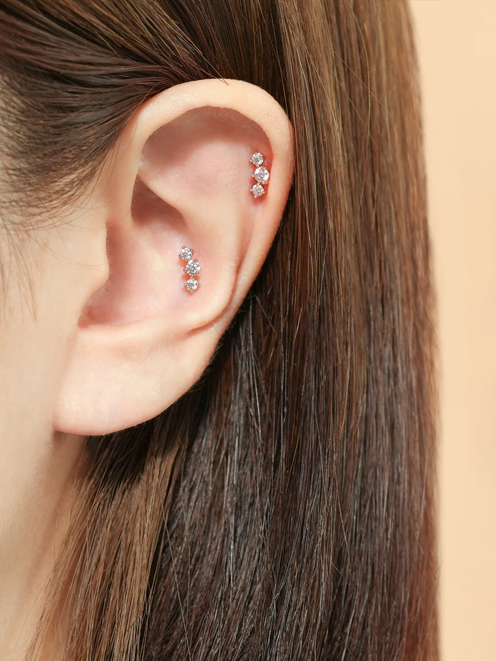 14K Gold Triple Crown Moissanite Internally Threaded Labret Piercing 20G18G16G - Image 2
