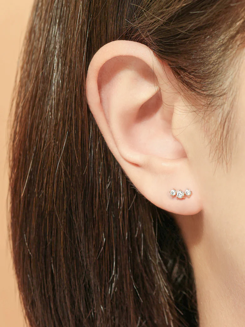 14K Gold Triple Crown Moissanite Internally Threaded Labret Piercing 20G18G16G - Image 4