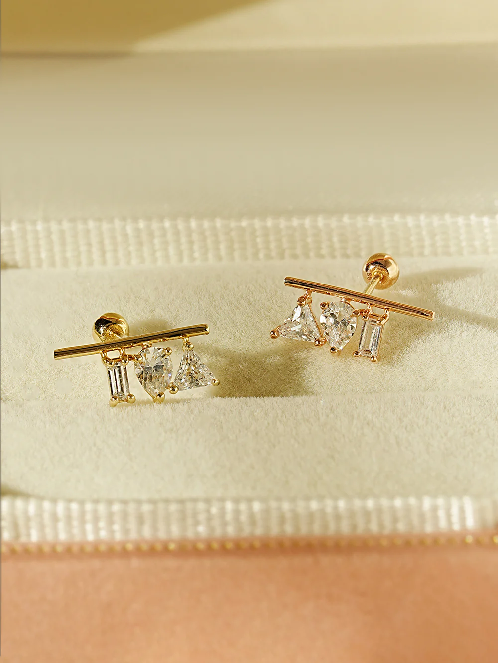14K Gold Triple Cubic Bar Cartilage Earring 20G18G16G - Image 11