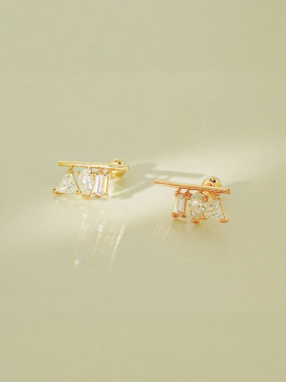 14K Gold Triple Cubic Bar Cartilage Earring 20G18G16G - Image 13