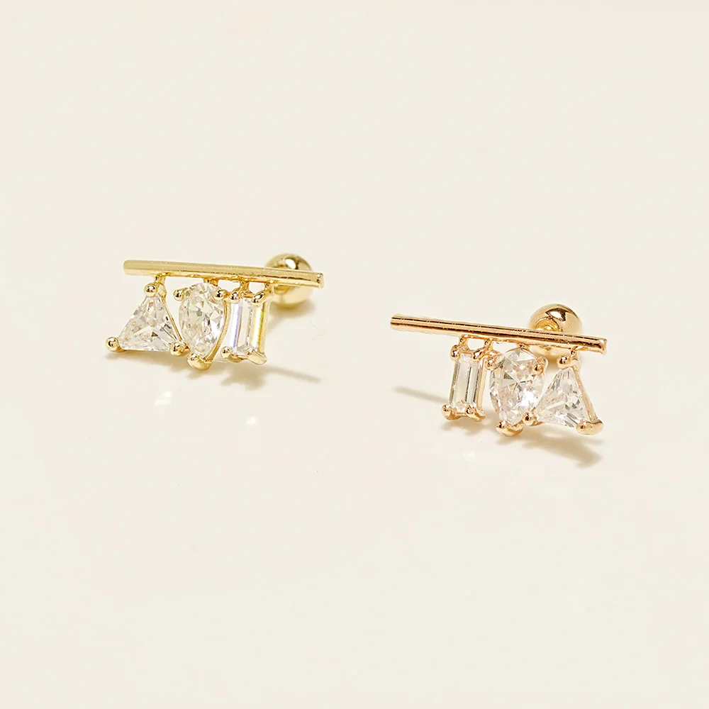 14K Gold Triple Cubic Bar Cartilage Earring 20G18G16G - Image 14