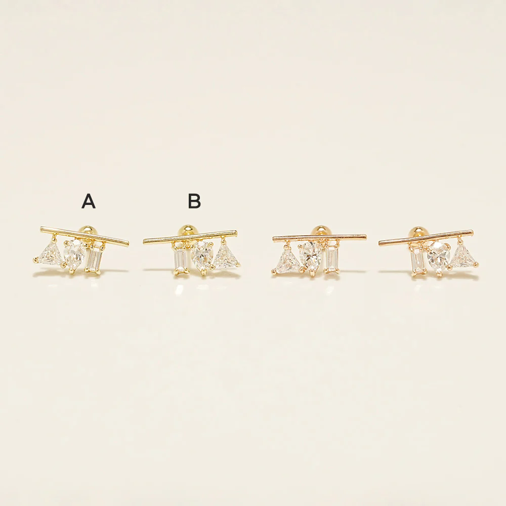 14K Gold Triple Cubic Bar Cartilage Earring 20G18G16G - Image 17