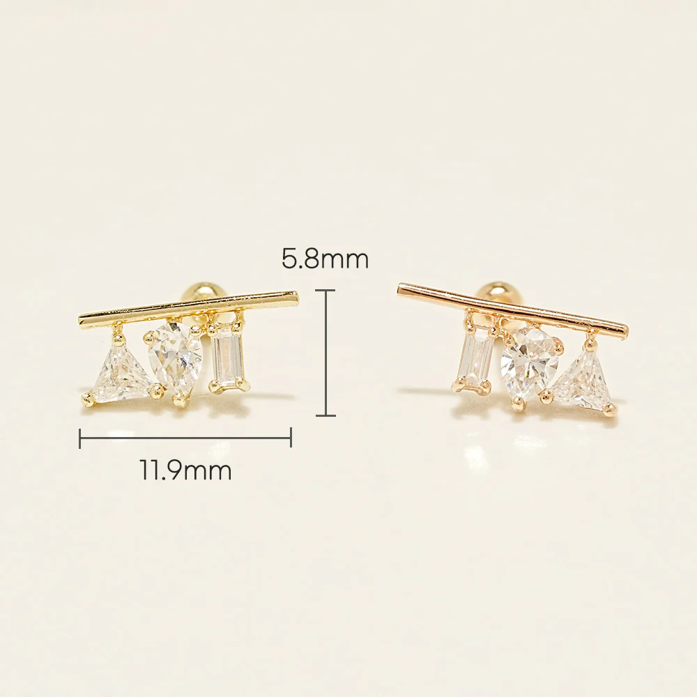 14K Gold Triple Cubic Bar Cartilage Earring 20G18G16G - Image 18