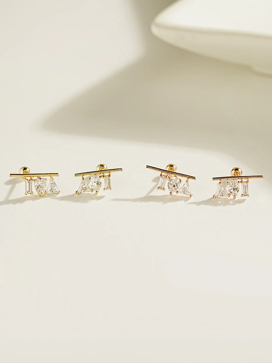 14K Gold Triple Cubic Bar Cartilage Earring 20G18G16G - Image 3