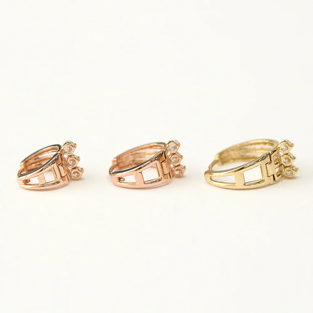14K Gold Triple Line Cubic Cartilage Hoop Earring - Image 9