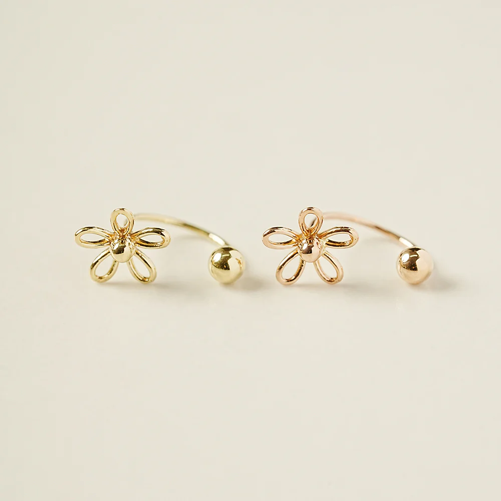 14K Gold 5 Petal Flower Curve Piercing 20G - Image 3