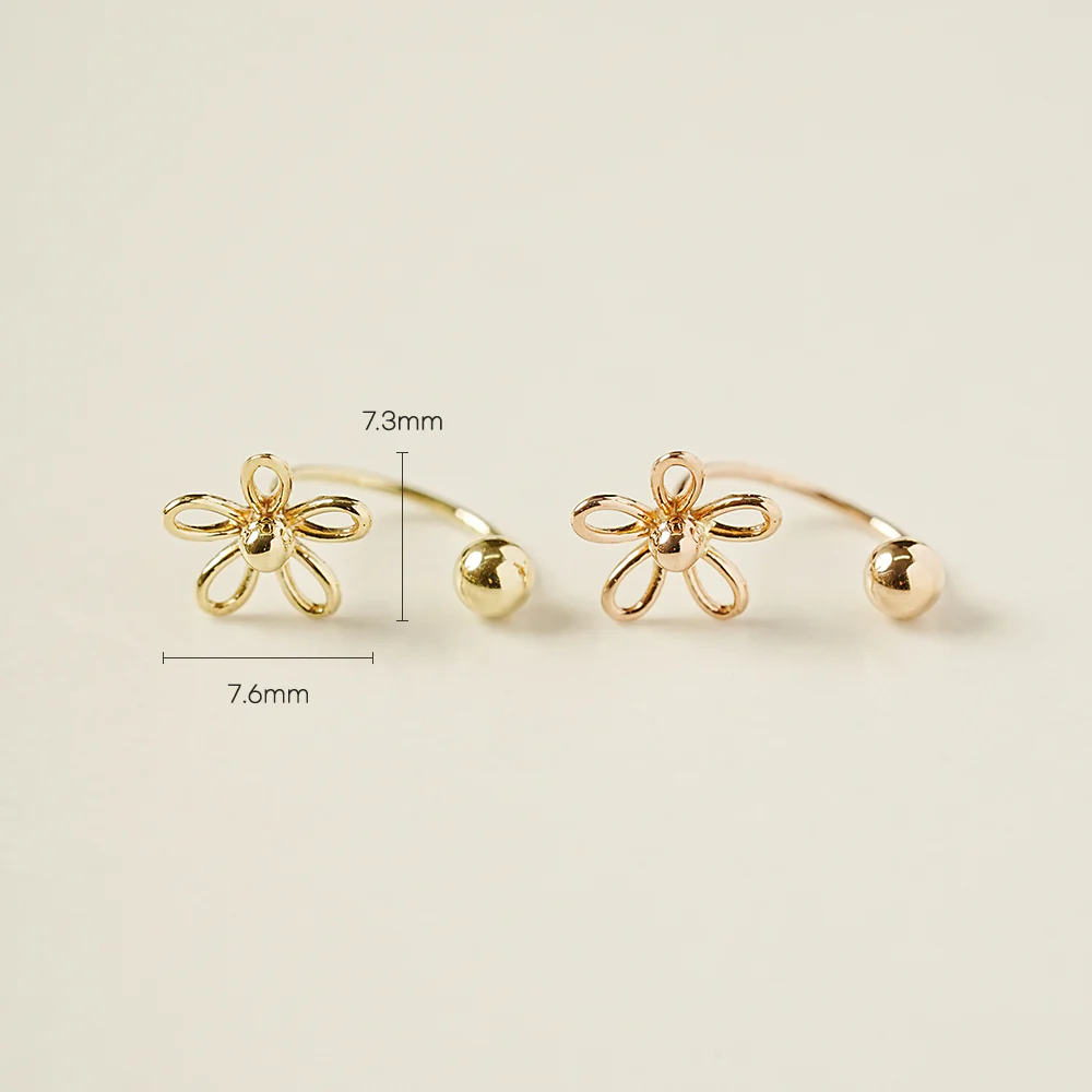 14K Gold 5 Petal Flower Curve Piercing 20G - Image 5