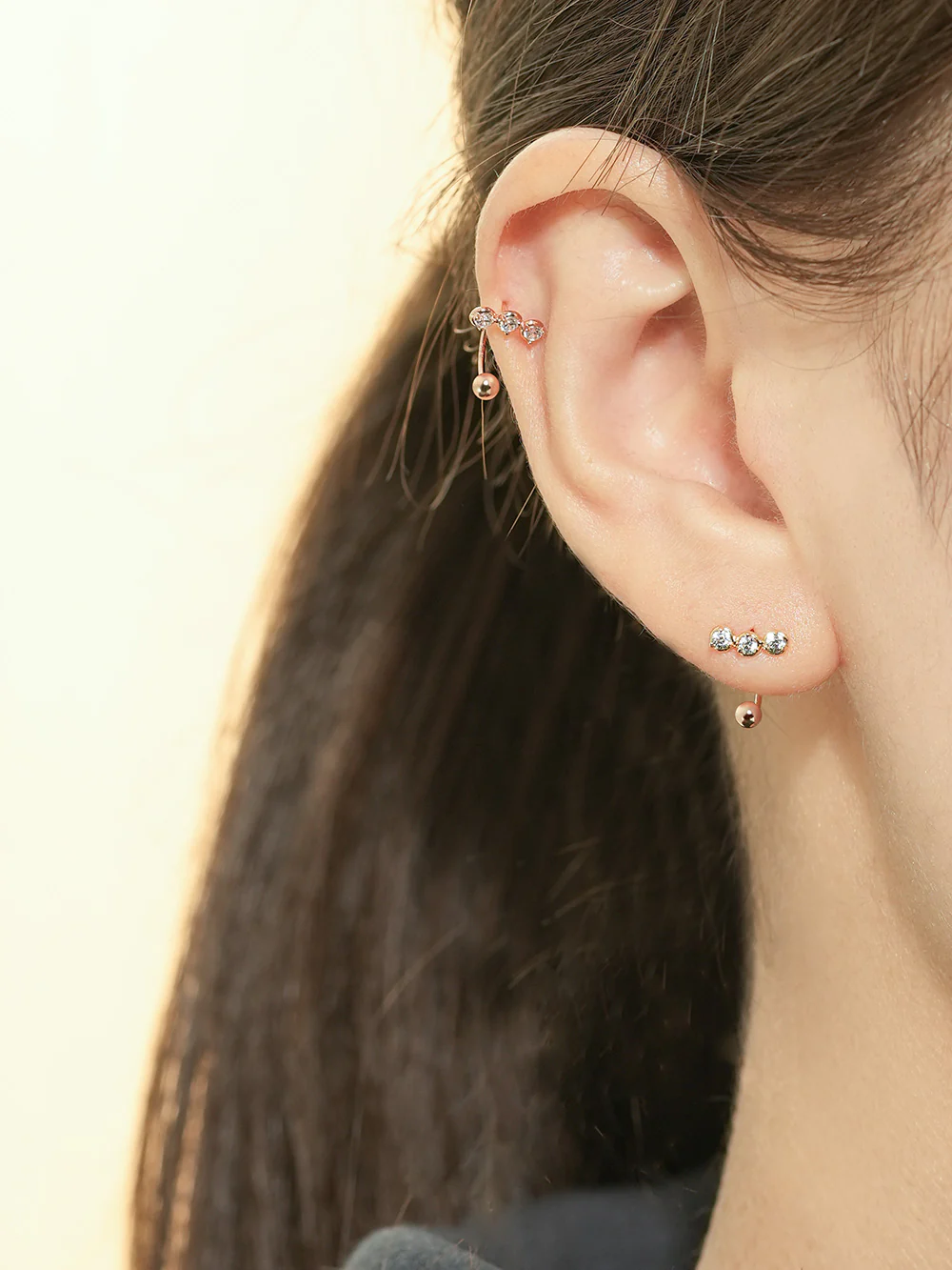 14K Gold Triple Cubic Curve Piercing 20G - Image 2