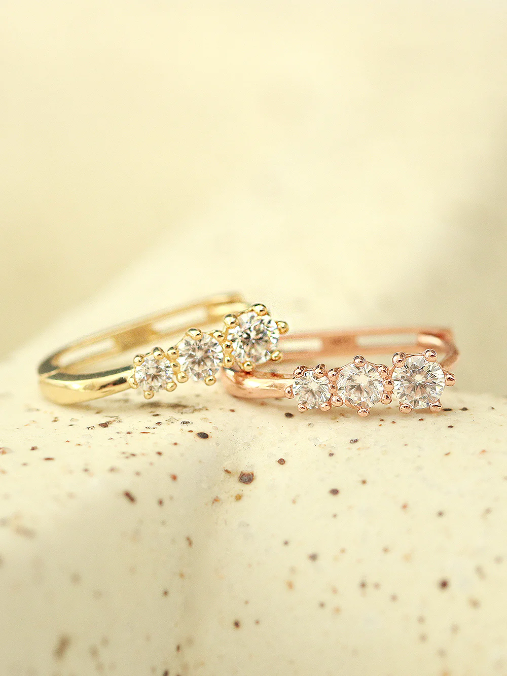 14K Gold Triple Cubic Hoop Earring - Image 3
