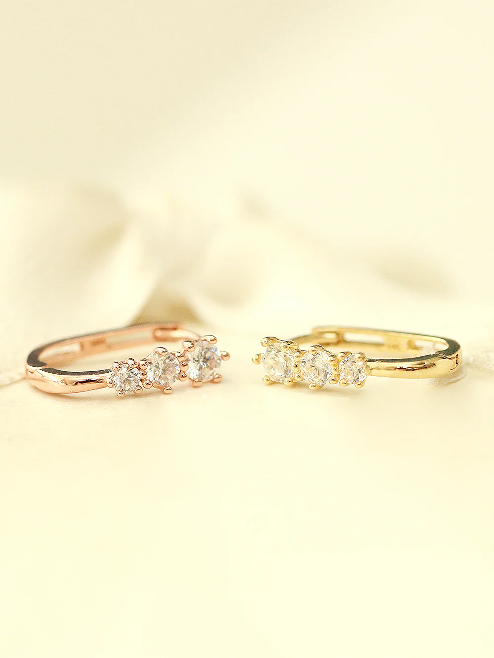 14K Gold Triple Cubic Hoop Earring - Image 4