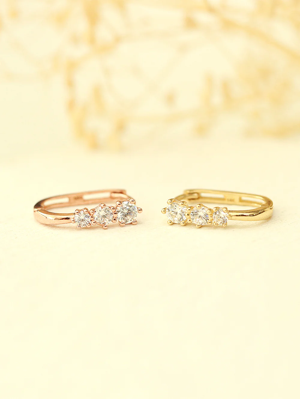 14K Gold Triple Cubic Hoop Earring - Image 5