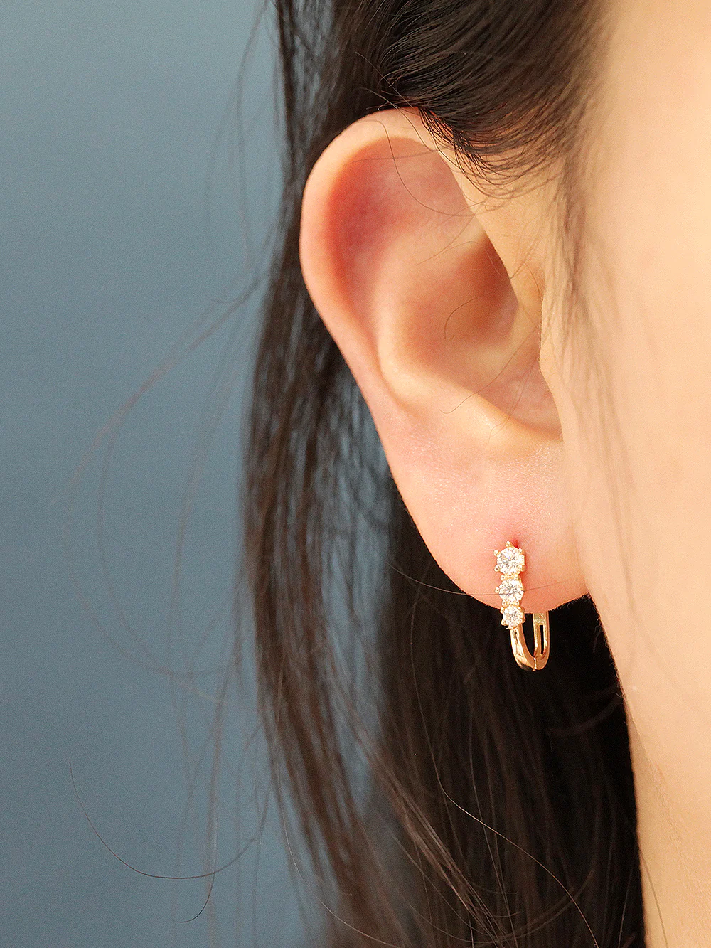 14K Gold Triple Cubic Hoop Earring - Image 7