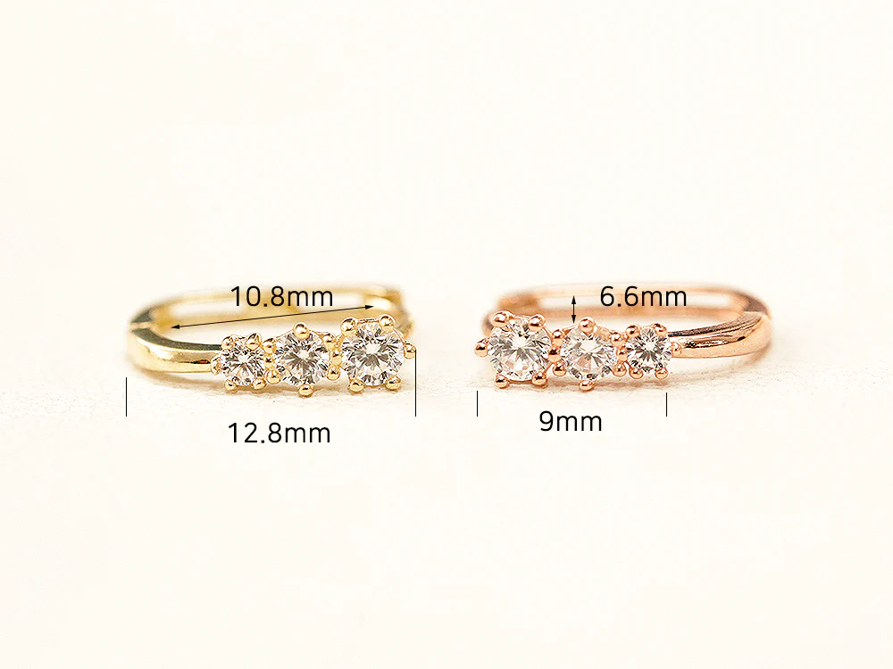 14K Gold Triple Cubic Hoop Earring - Image 9