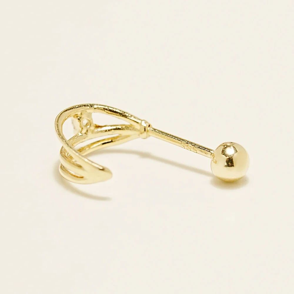 14K Gold Triple Cubic Line Ring Cartilage Earring 20G18G16G - Image 11