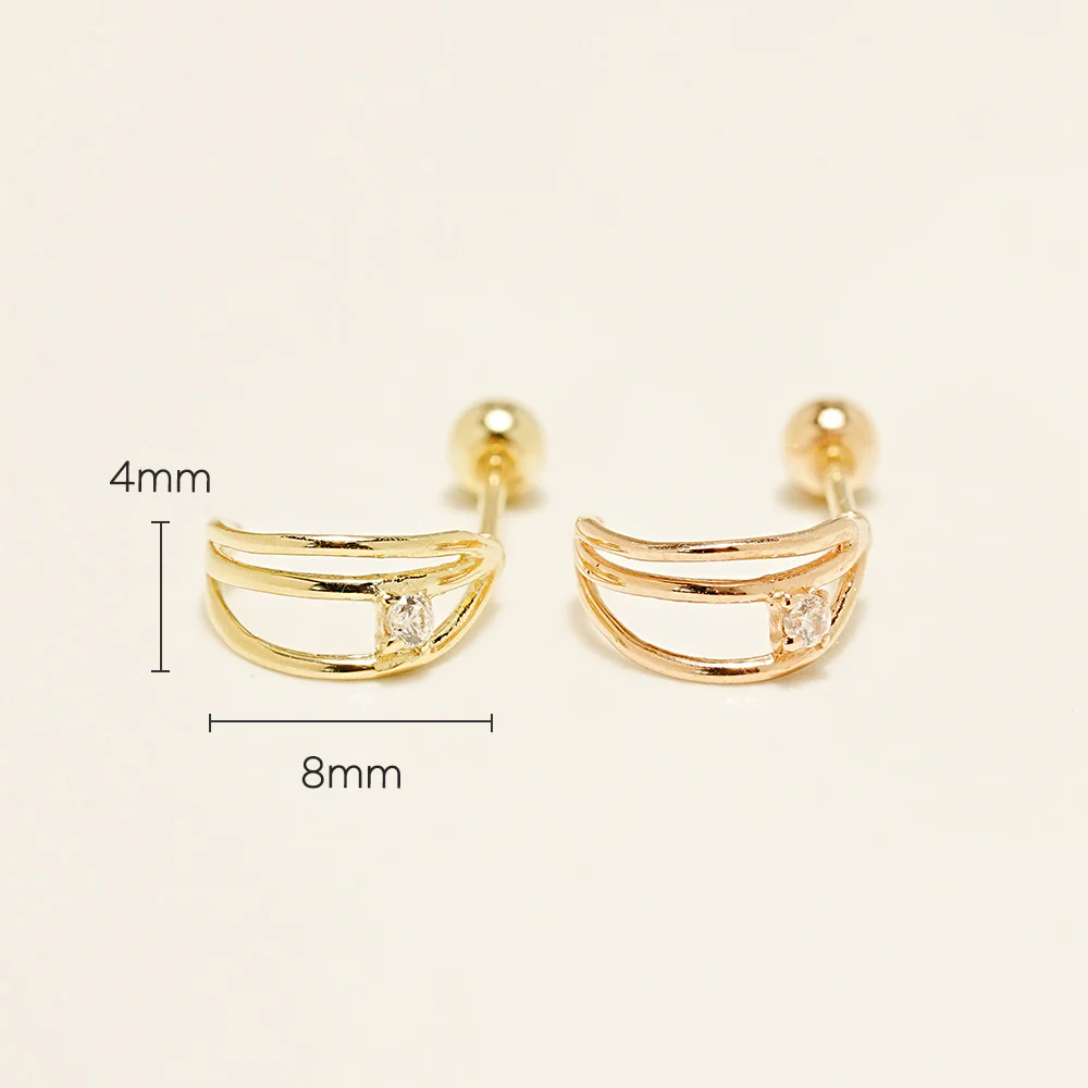 14K Gold Triple Cubic Line Ring Cartilage Earring 20G18G16G - Image 12