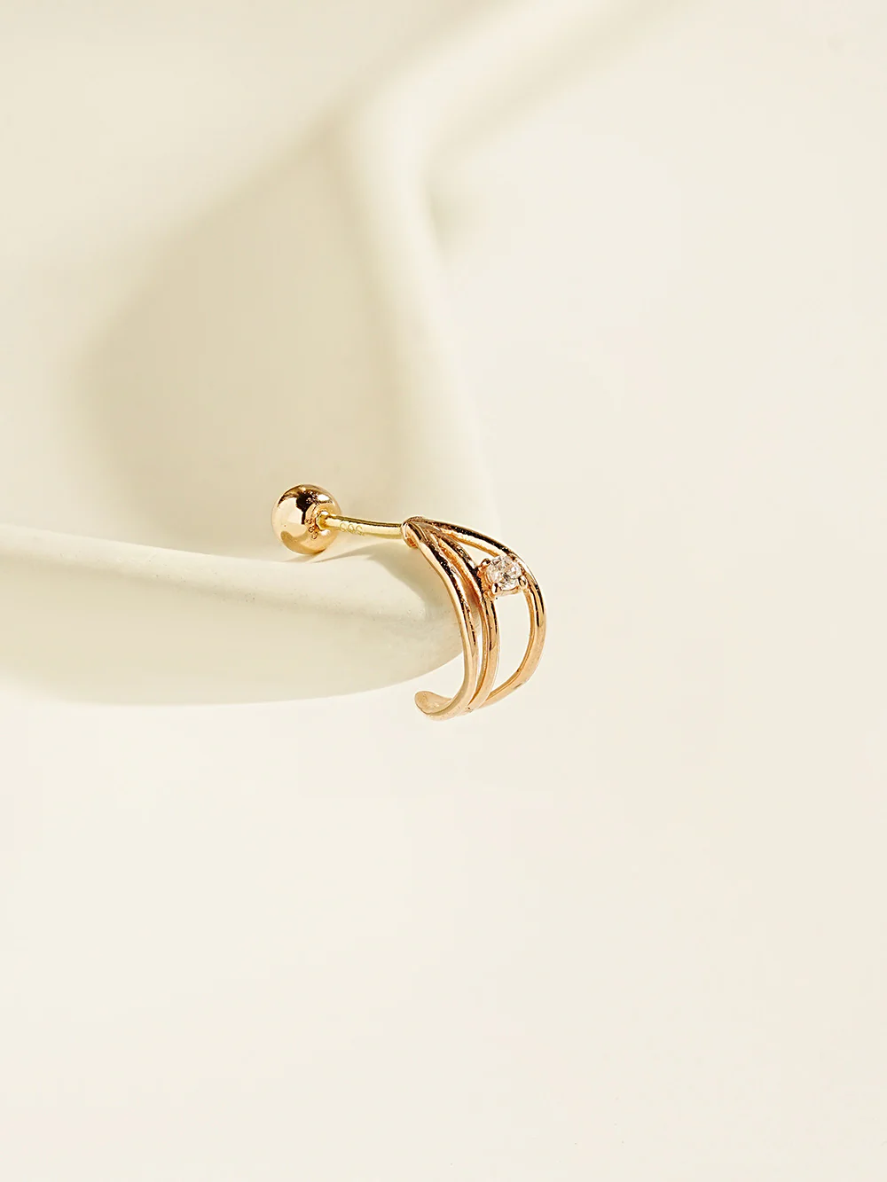 14K Gold Triple Cubic Line Ring Cartilage Earring 20G18G16G - Image 5