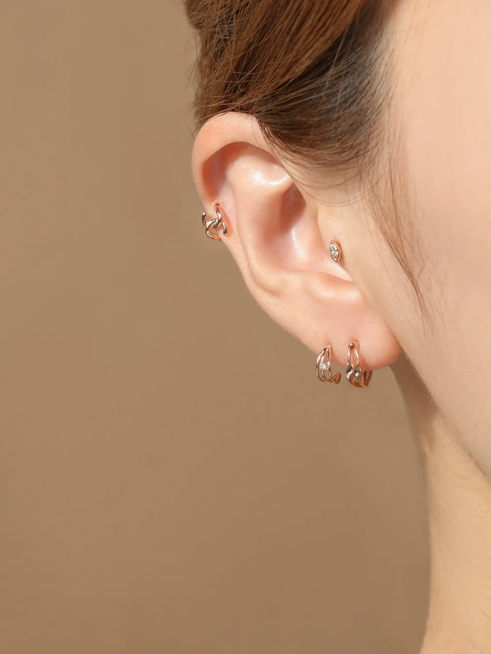 14K Gold Triple Cubic Line Ring Cartilage Earring 20G18G16G - Image 6