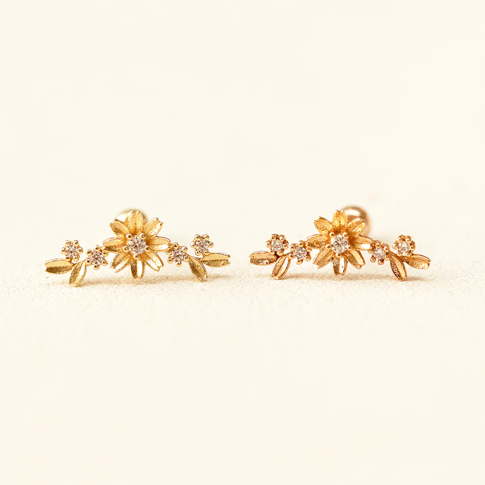 14K Gold Garland Flower Cartilage Piercing Earring 20G18G16G - Image 11