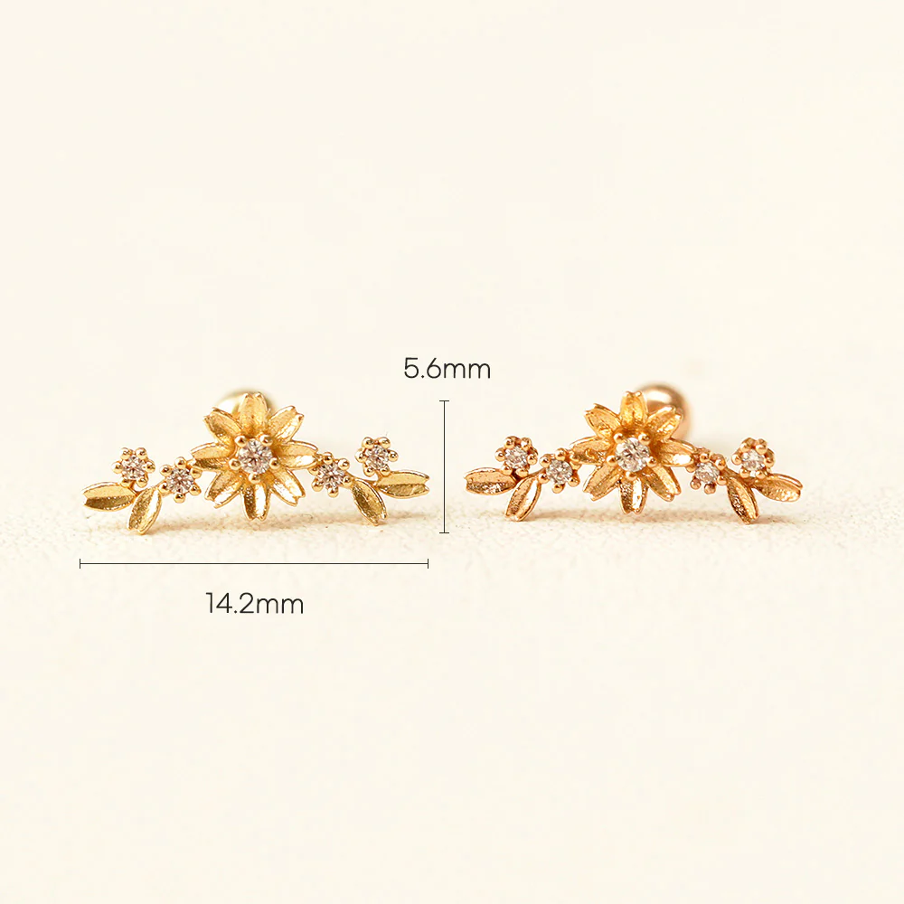 14K Gold Garland Flower Cartilage Piercing Earring 20G18G16G - Image 13