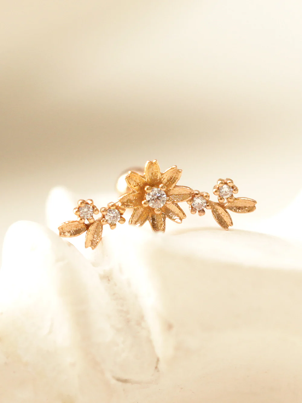 14K Gold Garland Flower Cartilage Piercing Earring 20G18G16G - Image 3