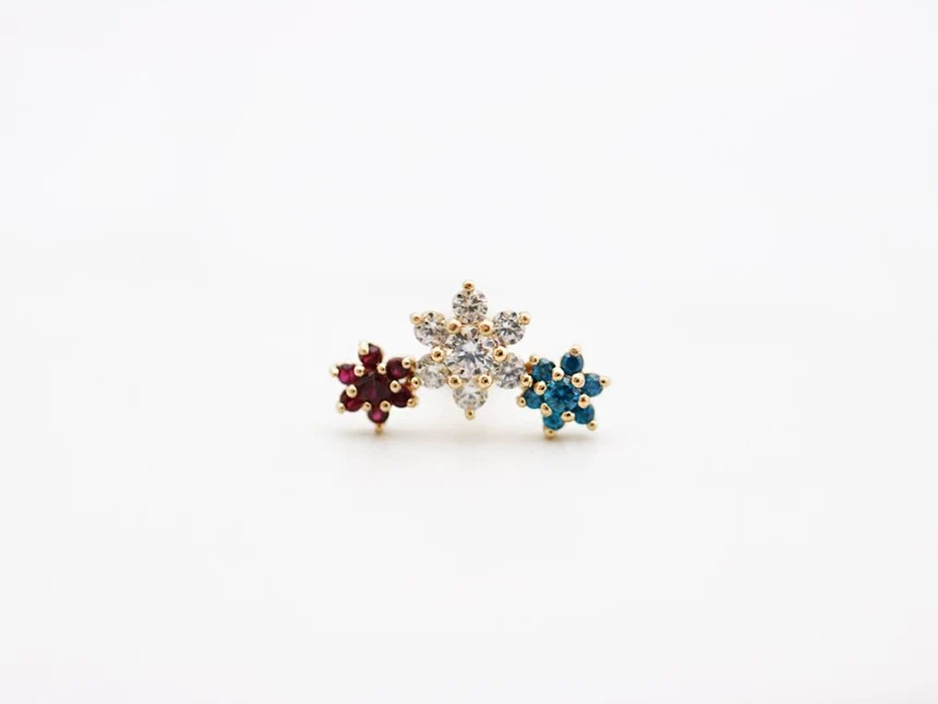 14K Gold Triple Flower Cartilage Earring 18G16G - Image 7