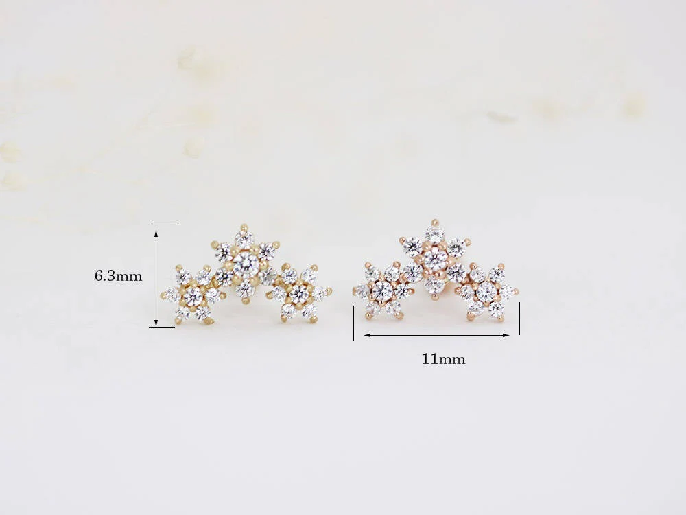 14K Gold Triple Flower Cartilage Earring Small 18G16G - Image 10