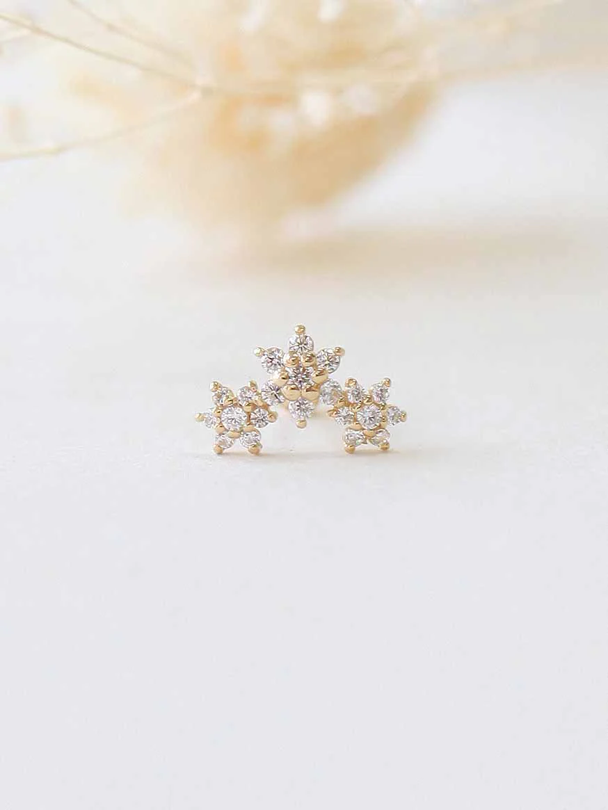 14K Gold Triple Flower Cartilage Earring Small 18G16G - Image 3