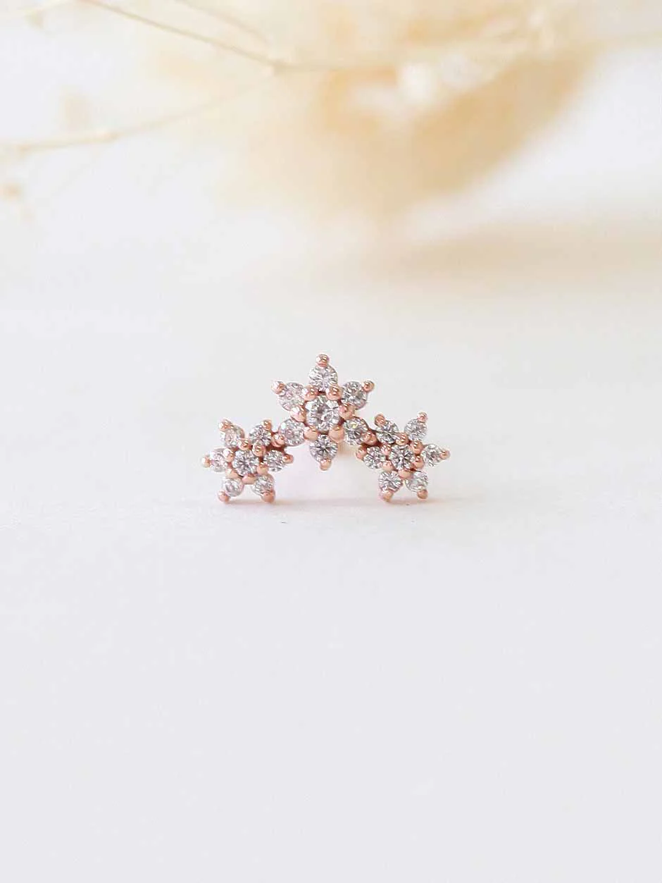 14K Gold Triple Flower Cartilage Earring Small 18G16G - Image 4