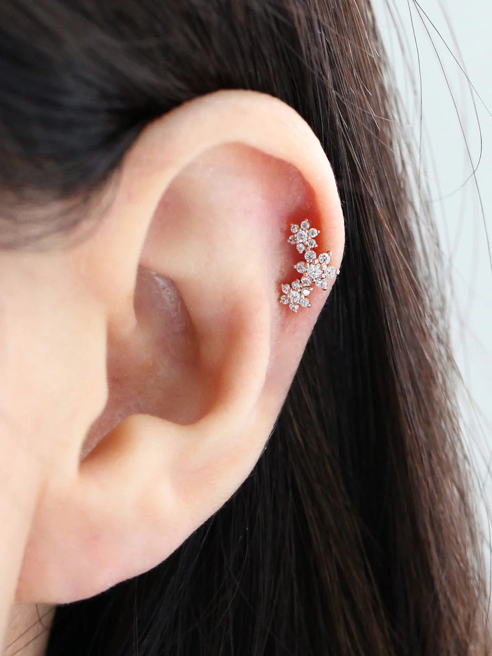 14K Gold Triple Flower Cartilage Earring Small 18G16G - Image 6