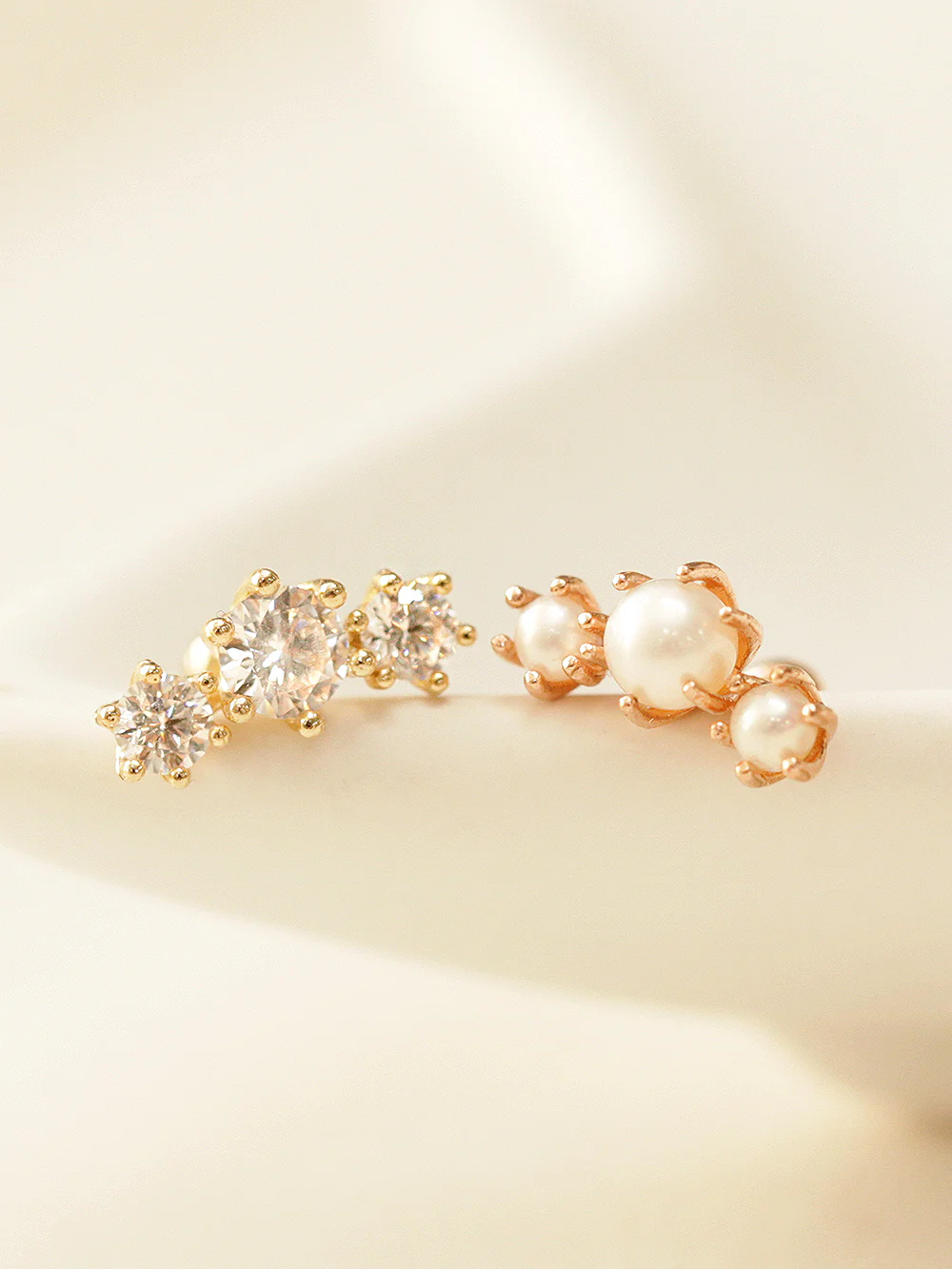 14K Gold Crown Triple Pearl Cubic Cartilage Earring 20G18G16G - Image 6