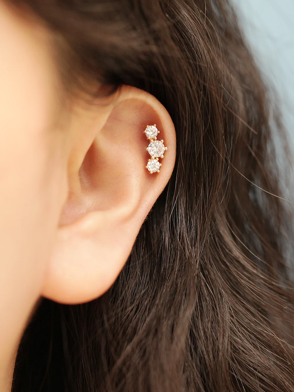 14K Gold Crown Triple Pearl Cubic Cartilage Earring 20G18G16G - Image 7
