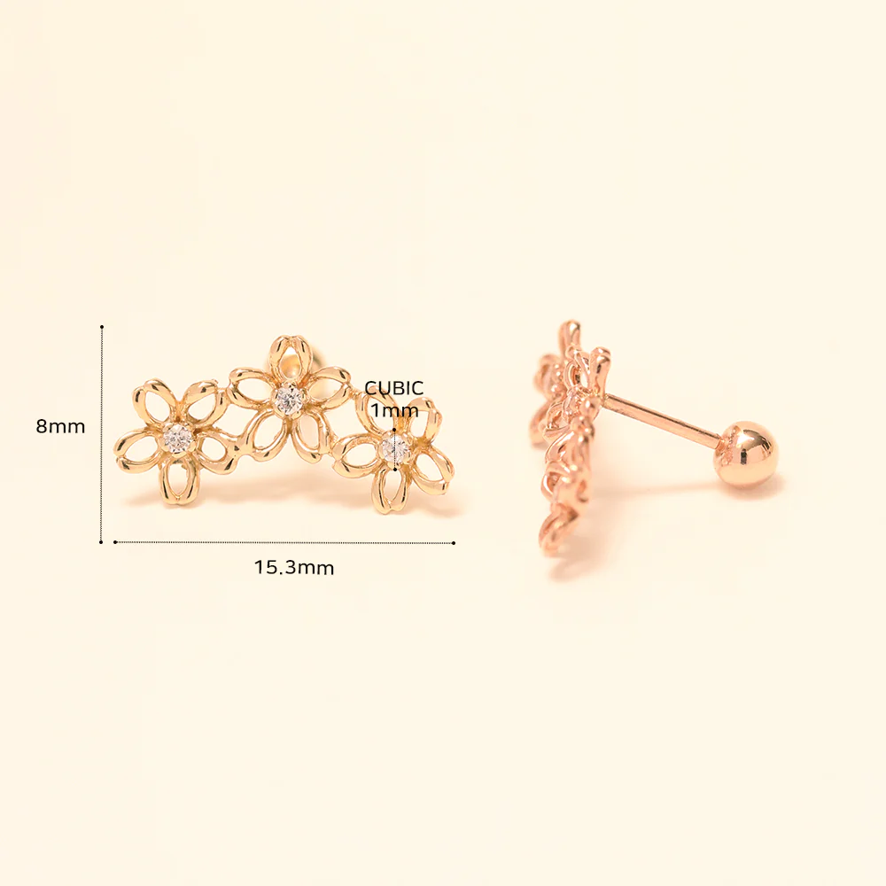 14K Gold Triple Petals Cartilage Earring 20G18G16G - Image 11
